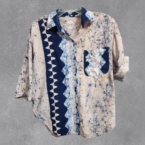 Andrew Sport Vintage Blue Tan Button Down Size Large